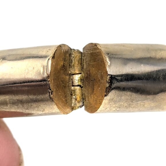 Vintage spinach green nephrite jade hinged bracelet Gold Plate sz 7.5 - Picture 15 of 15